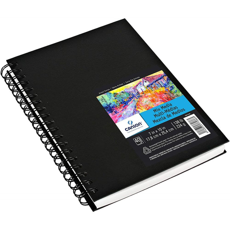 Canson Mix-Media 224 GSM Fine Grain 17.8 x 25.4 cm Drawing Paper Spiral Bound Book (White, 40 Sheets)