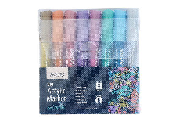 Brustro Acrylic (DIY) Marker Set of 8 (Metallic Shades)