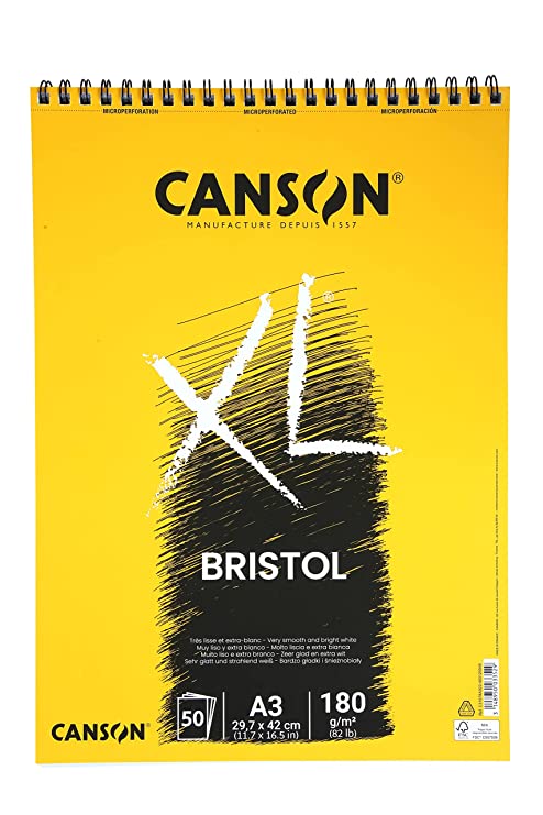 Canson XL Bristol 180 GSM Spiral Short Side A3 Pad (29.7x42cm, 50 Sheets)