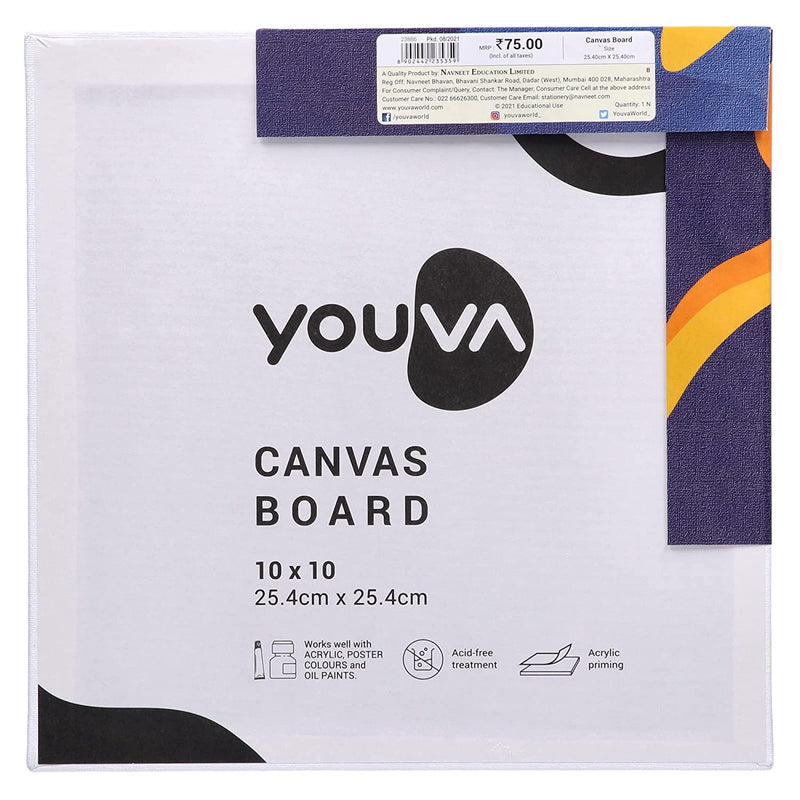 Navneet Youva Cotton White Blank Canvas Boards for Painting, Acrylic Paint, Oil Paint Dry & Wet Art Media - 10 inch x 10 inch (Pack of 3)