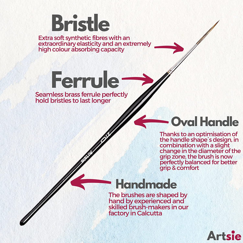 ARTSIE Standard Size Long Liner/Detailing Paint Brush Set with Brush Holder for Professional Artist Miniature Premium Handmade Paintbrush Set for Acrylic, Watercolor & Gouache Painting Set of 4