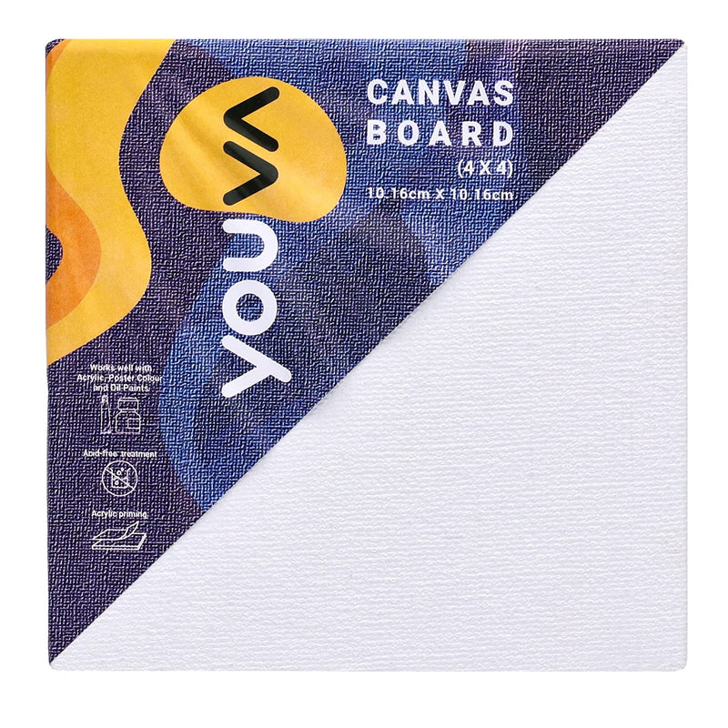 Navneet Youva Cotton White Blank Canvas Boards for Painting, Acrylic Paint, Oil Paint Dry & Wet Art Media 23882 - 4 inch x 4 inch (Pack of 6)