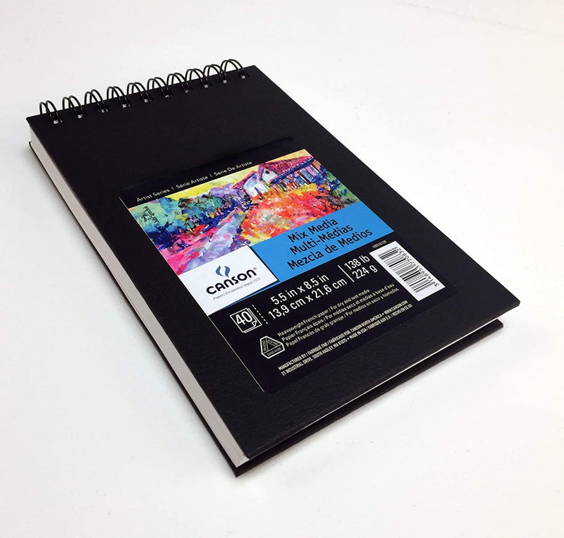 Canson Mix-Media 224 GSM Fine Grain 14 x 21.6 cm Drawing Paper Spiral Bound Book (White, 40 Sheets)
