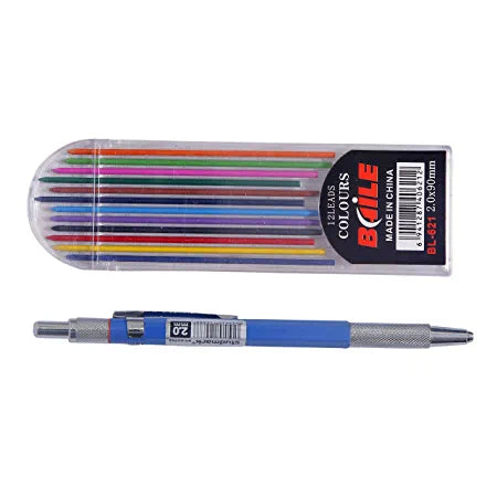 ASINT Mechanical 2mm Clutch Pencil Lead Set of 2 + Colors Pencils Leads Box 2.0MM 12 PCS