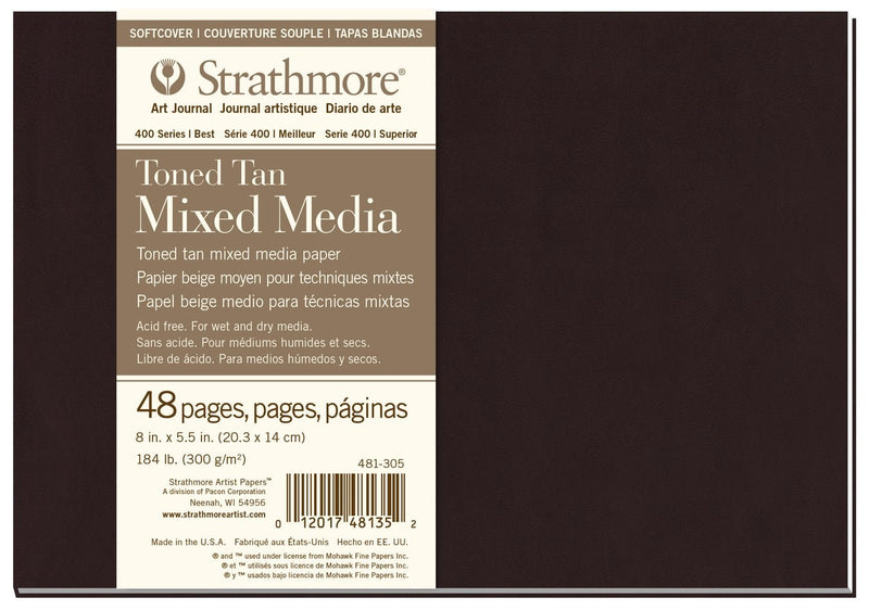 STRATHMORE 400 SERIES TONED MEDIA SOFTCOVER BOOKS TONED TAN 300GSM 48 PAGES (8"x5.5"), 14 x 20.3 cm