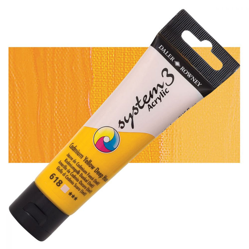 Daler-Rowney System3 Acrylic Colour Paint Plastic Tube (59ml, Cadmium Yellow Deep Hue-618), Pack of 1