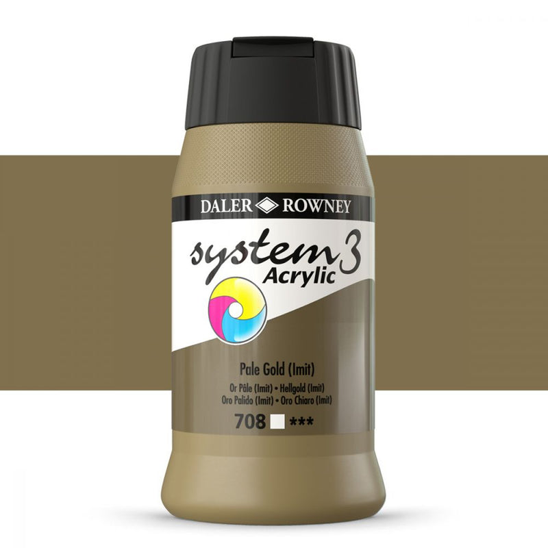 Daler-Rowney System3 Acrylic Colour Paint Plastic Pot (500ml, Pale Gold Imit-708) Pack of 1