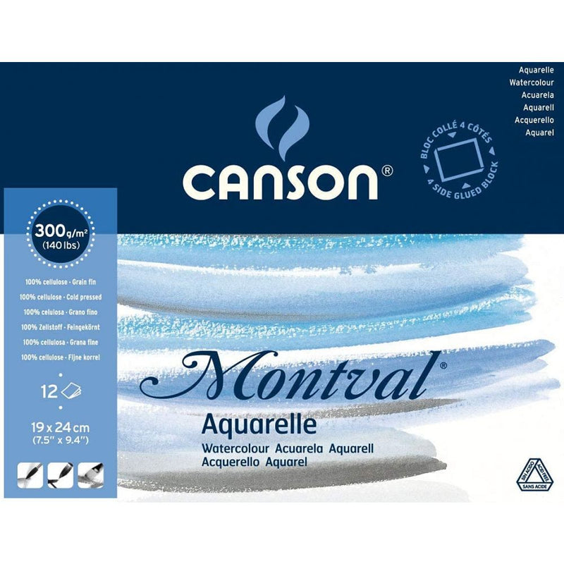 Canson Montval Watercolour 300 GSM Cold Pressed 19 x 24 cm Paper Block(White, 12 Sheets)