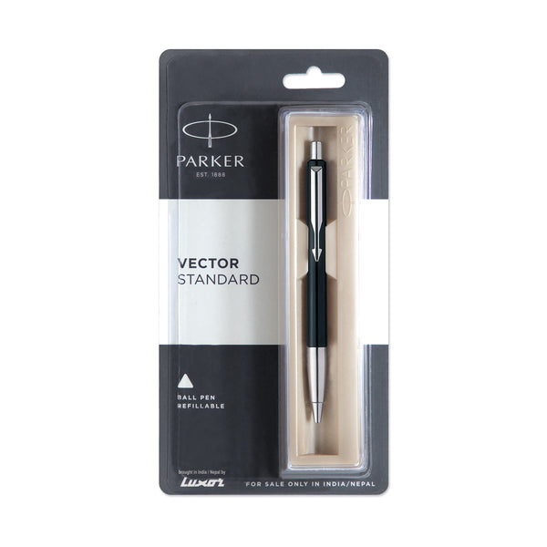 Parker Vector Standard Ball Pen Chrome Trim Black Body Color