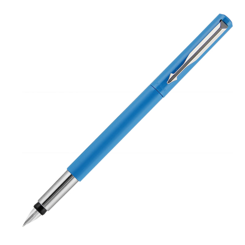 Parker Vector Standard Fountain Pen Chrome Trim Fine Nib Blue Body Color +3 Free Ink Cartridge