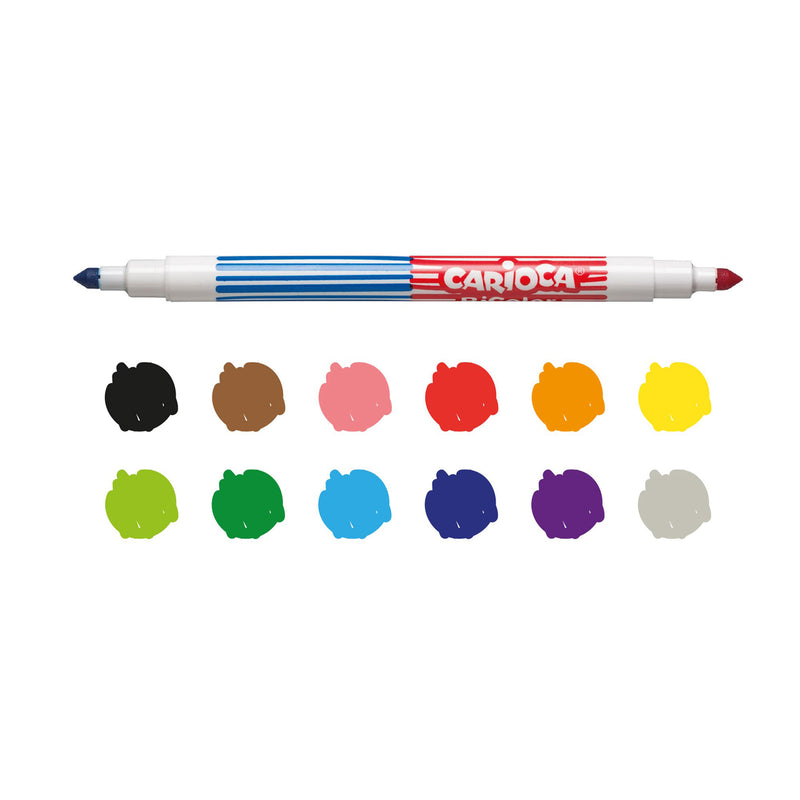 Luxor Carioca : Bi-Color Conical Dual Felt Tip with Washable Ink  (Assorted color 6 Pieces)