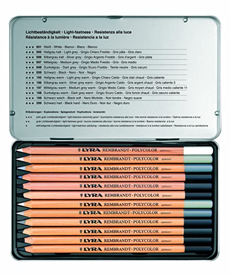 LYRA Rembrandt Polycolor Art Pencils, Set of 12 Pencils, Assorted Greys (2001122)