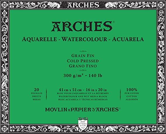 Arches Watercolour 300 GSM Cold Pressed Natural White 41 x 51 cm Paper Blocks, 20 Sheets