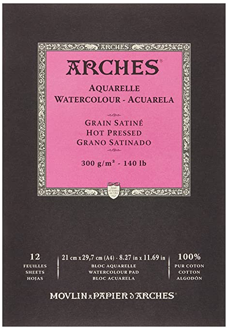 Arches Aquarelle Watercolour Paper 300 GSM, A4 21 x 29.7 cm, Hot Pressed