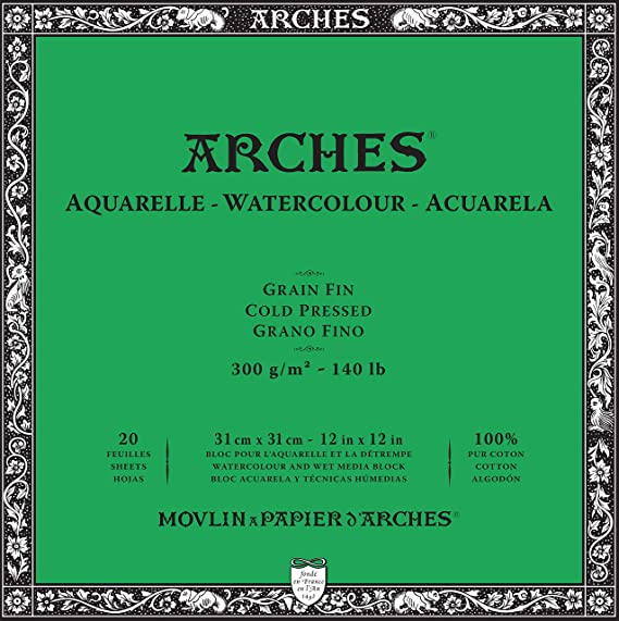 Arches Watercolour 300 GSM Cold Pressed Natural White 31 x 31 cm Paper Blocks, 20 Sheets