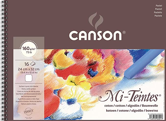 Canson Mi Teintes 160 GSM Embossed 24 x 32 cm Paper Spiral Pad(White, 16 Sheets)