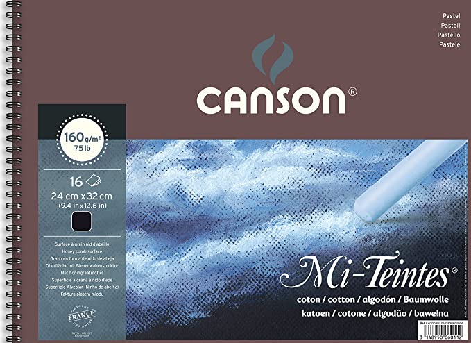 Canson Mi Teintes 160 GSM Embossed 24 x 32 cm Paper Spiral Pad(Black, 16 Sheets)