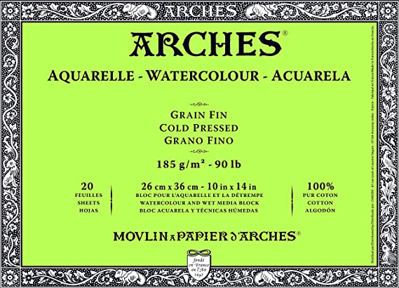 Arches Watercolour 185 GSM Cold Pressed Natural White 26 x 36 cm Paper Blocks, 20 Sheets