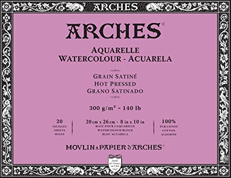 Arches Watercolour 300 GSM Hot Pressed Natural White 20 x 26 cm Paper Blocks, 20 Sheets
