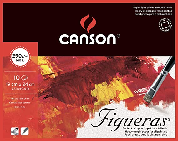 Canson Figueras 24x19cm Natural White Canvas Grain 290 GSM Oil Painting Paper, Glued on 4 Sides (Block of 10 Sheets)