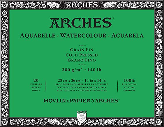 Arches Watercolour 300 GSM Cold Pressed Natural White 28 x 36 cm Paper Blocks, 20 Sheets