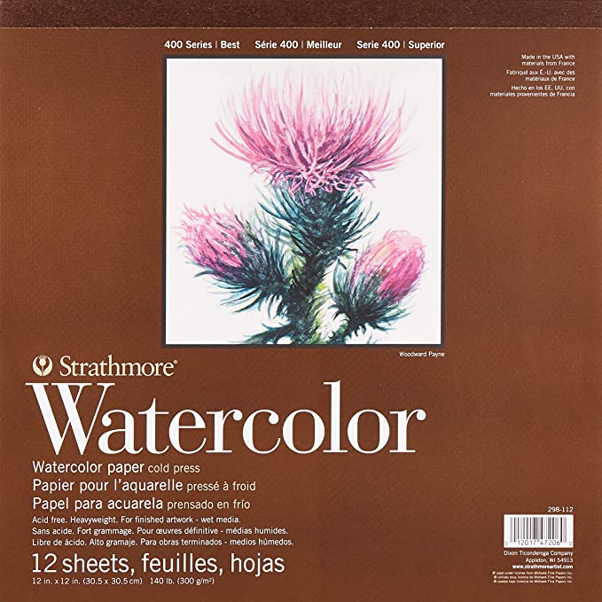 STRATHMORE 400 SERIES WATERCOLOR PAD 12X12 (Taped) 12 Sheets  GSM-300 SIZE-30.48 x 30.48 cm
