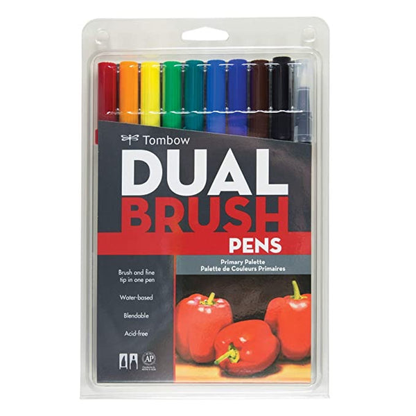 Tombow Dual Brush Pen Set, 10-Pack, Primary Colors