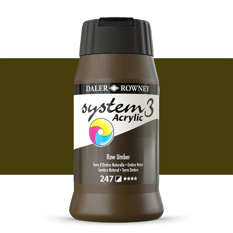 Daler-Rowney System3 Acrylic Colour Paint Plastic Pot (500ml, Raw Umber-247) Pack of 1
