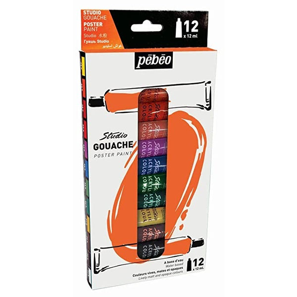 Pebeo Studio Gouache - New Set of 12 Colours in 12 ML Tubes