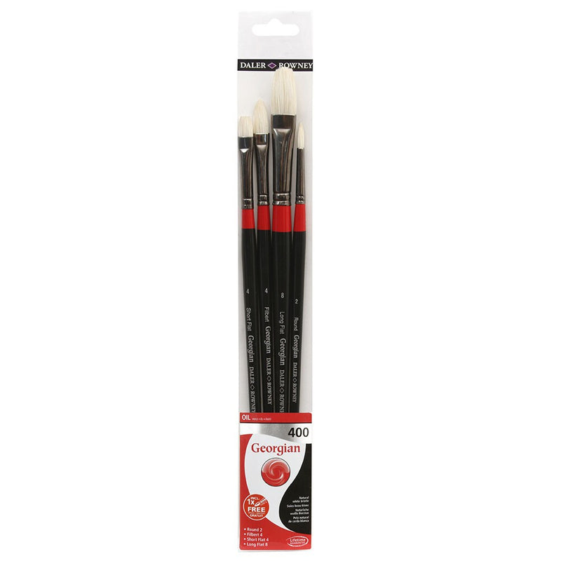Daler-Rowney Georgian Long Handle Natural Hair 400 Oil Colour Brushes Wallet Set (4 Brushes)