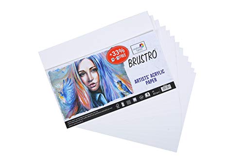 BRUSTRO Artists ’ Acrylic Colour Set of 24 with Gold Taklon Brush Set of 10, Acrylic Paper 400 GSM A4-12 Sheets and an A4 Size Tear Off Paper Palette