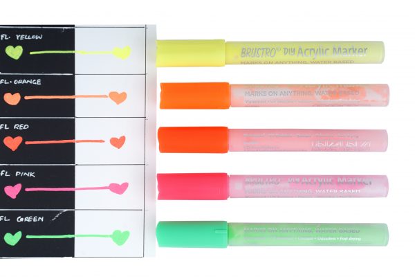 Brustro Acrylic (DIY) Marker Set of 5 (Fluorescent Shades) for Craftworks, School Projects, and Other Presentations