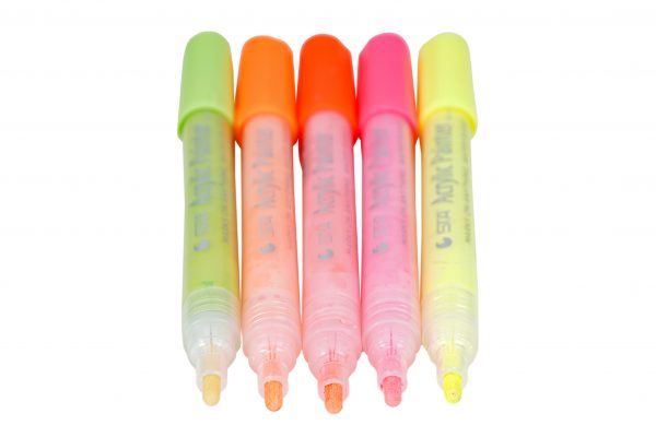 Brustro Acrylic (DIY) Marker Set of 5 (Fluorescent Shades) for Craftworks, School Projects, and Other Presentations