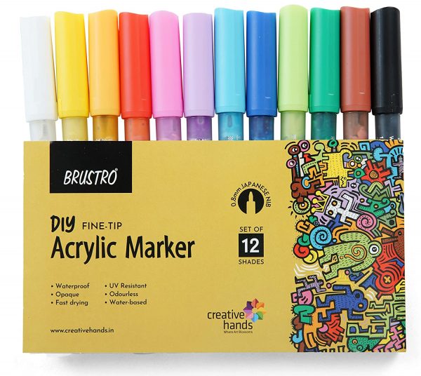 Brustro Acrylic (DIY) Fine Tip Marker Set of 12 – Basic 0.8MM