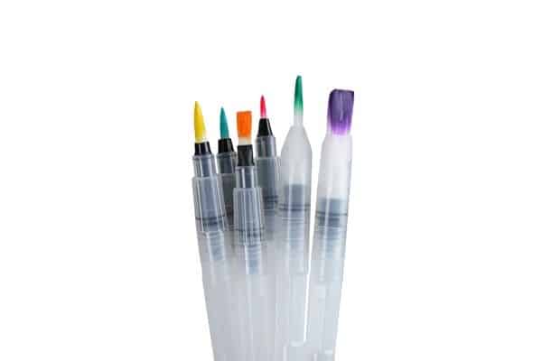 Brustro Aqua Squeeze Leak Proof Watercolor Brush Pen Assorted Set of 6 (3 of Each Flat & Round )