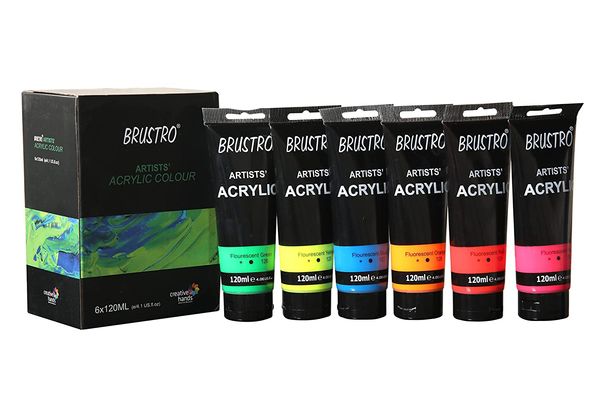 Brustro Arists’ Acrylic 120ml, Pack of 6 Flourescent Shades