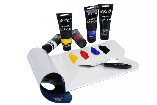 Brustro Artists ’ Acrylic 120ml, Pack of 5 Primary Shades (Titanium White, Cad Yellow, Ultramarine, Cadmium Red & Ivory Black)