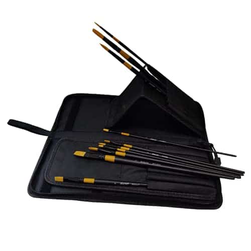 BRUSTRO Artists Gold Taklon Brushes for Oil Acrylics, and Watercolor. Set of 10 with Brush Zip case