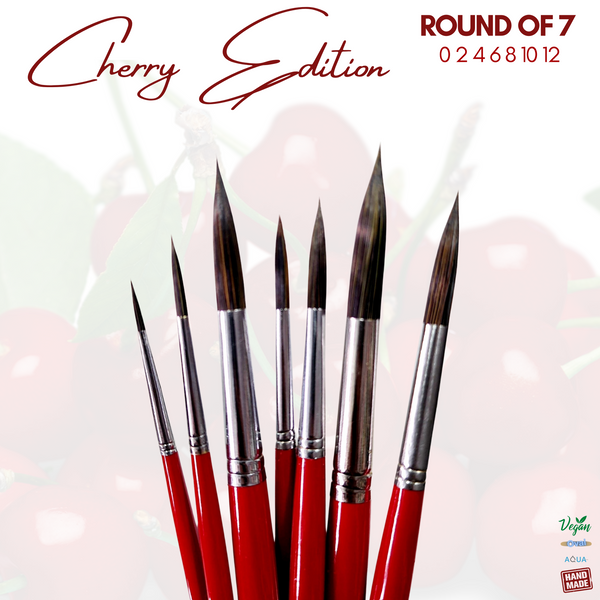 Stationerie Round Brush Set Of 7 Cherry Edition No. 0, No. 2, No. 4, No. 6, No. 8, No. 10, No. 12