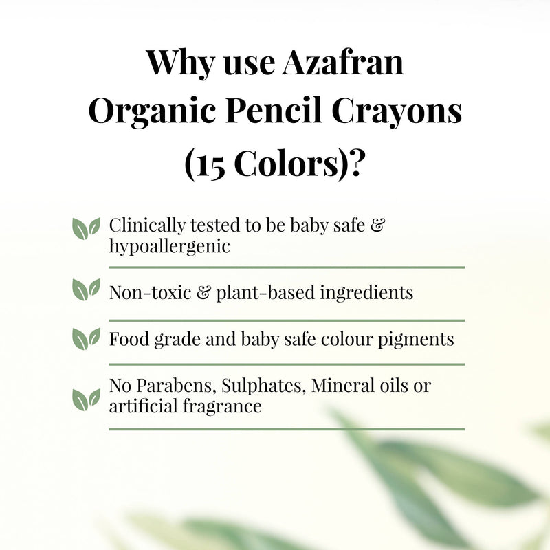 Azafran Non-Toxic Plant-Based Pencil Crayons(15 Colours)