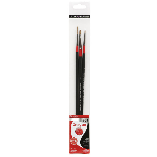 Daler-Rowney Georgion Long Handle Natural Hair 301 Oil Color Brushes Wallet Set (3 Brushes)