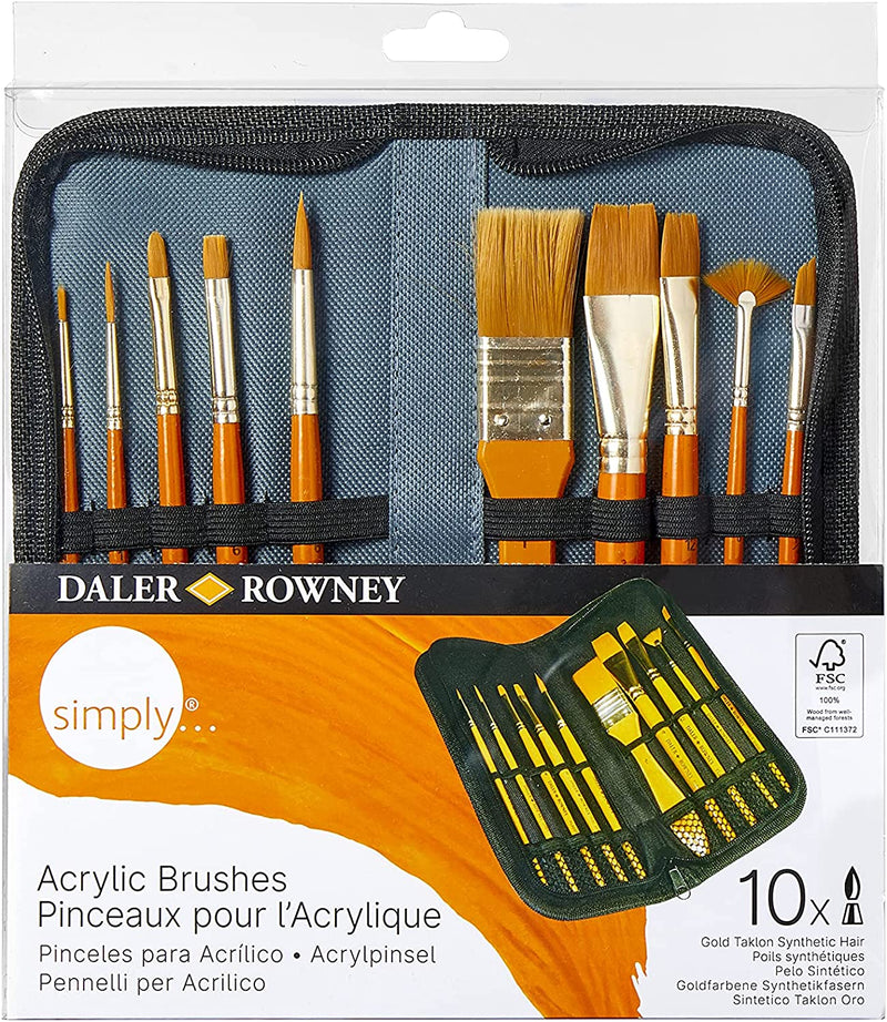 Daler-Rowney Simply Short Handle Acrylic Brush Set with Zip Case (10 Brushes)