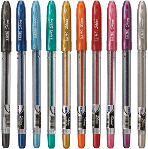 Linc Shine Glitter Pen Assorted Colours - Pack of 10