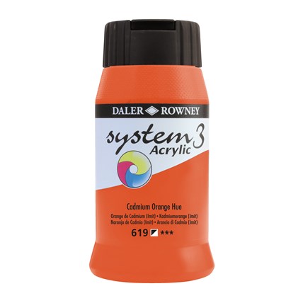 Daler-Rowney System3 Acrylic Colour Paint Plastic Pot (500ml, Cadmium Orange Hue-619) Pack of 1