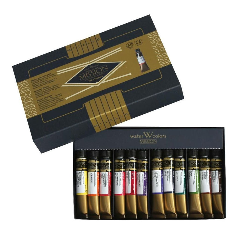 Mijello Mission Gold Professional Extra-Fine Watercolour - Set of 12 Tubes x 7 ML