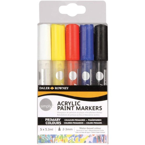 Daler-Rowney Simply 2-3mm Acrylic Paint Markers Set (Assorted, Pack of 5)