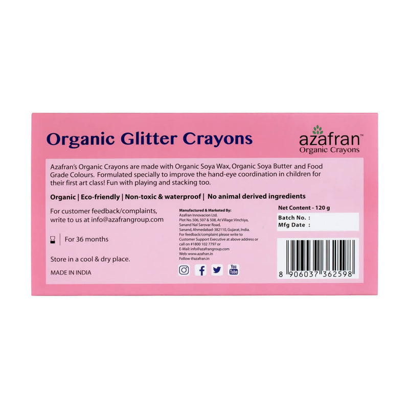 Azafran Non-Toxic Plant-Based Glitter Block Crayons(8 Colours)