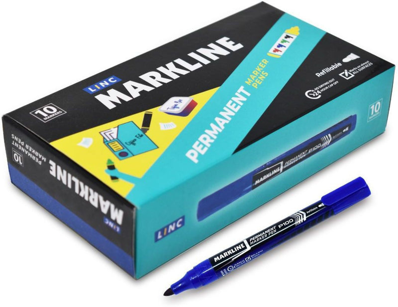LINC Markline Permanent Marker (Blue, Pack of 10)