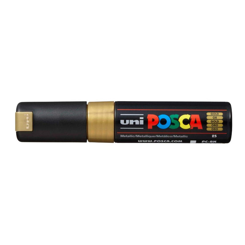 Uniball Posca PC-8K Bold Point Chisel Shaped 8.0 mm Marker Pen (Gold Ink, Pack of 1)