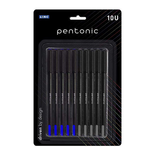 Linc Pentonic Black Body Pen Ball Pen (Blue & Black, 10 Pcs Blister, Pack of 1)